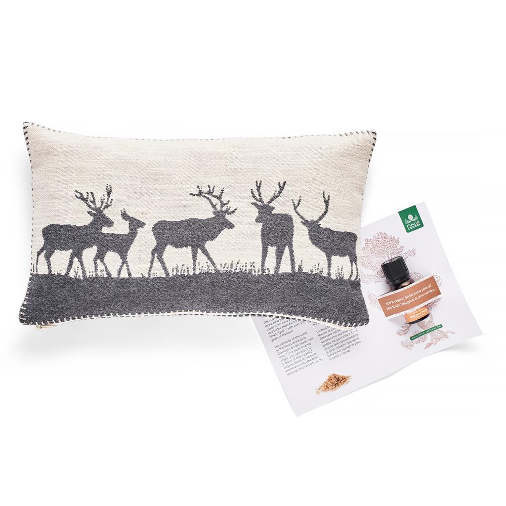 Swiss pine cushion deer family, 20 x 35 cm