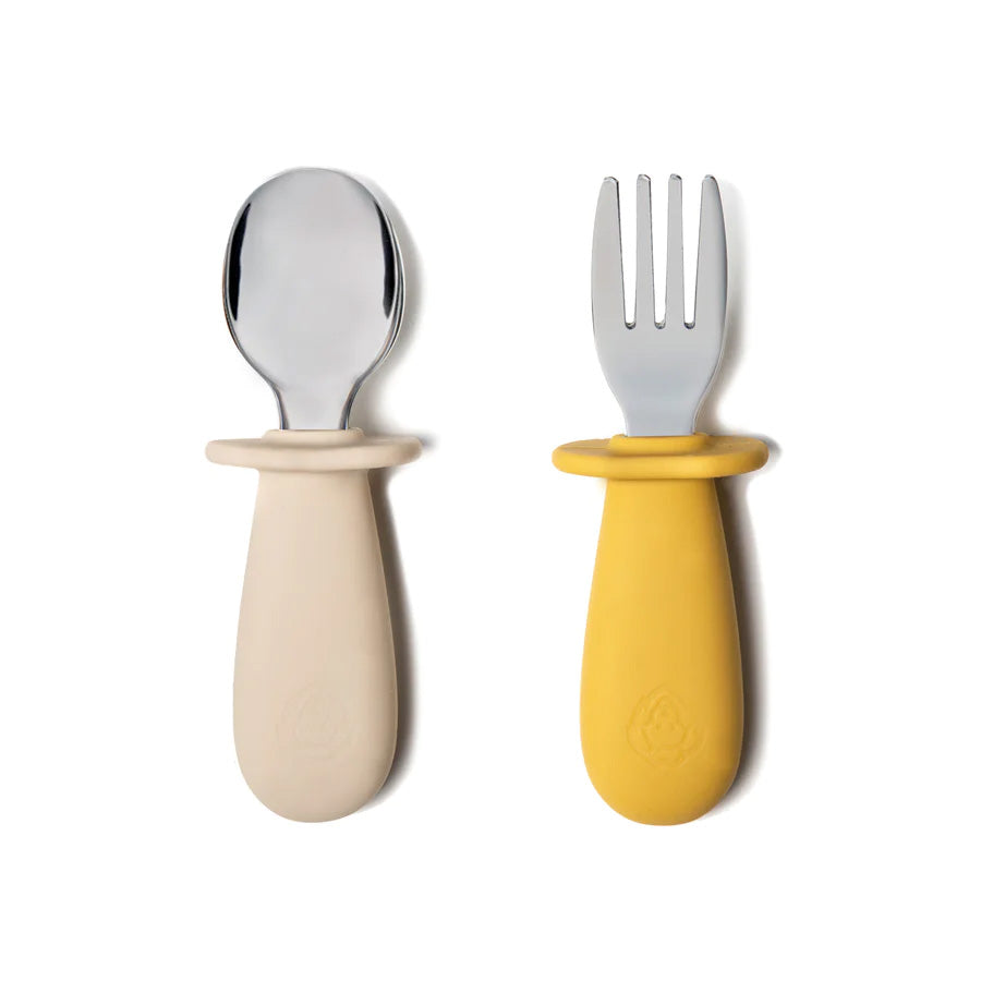 SOINA cutlery set spoon &amp; fork with silicone handle, ivory/ocre