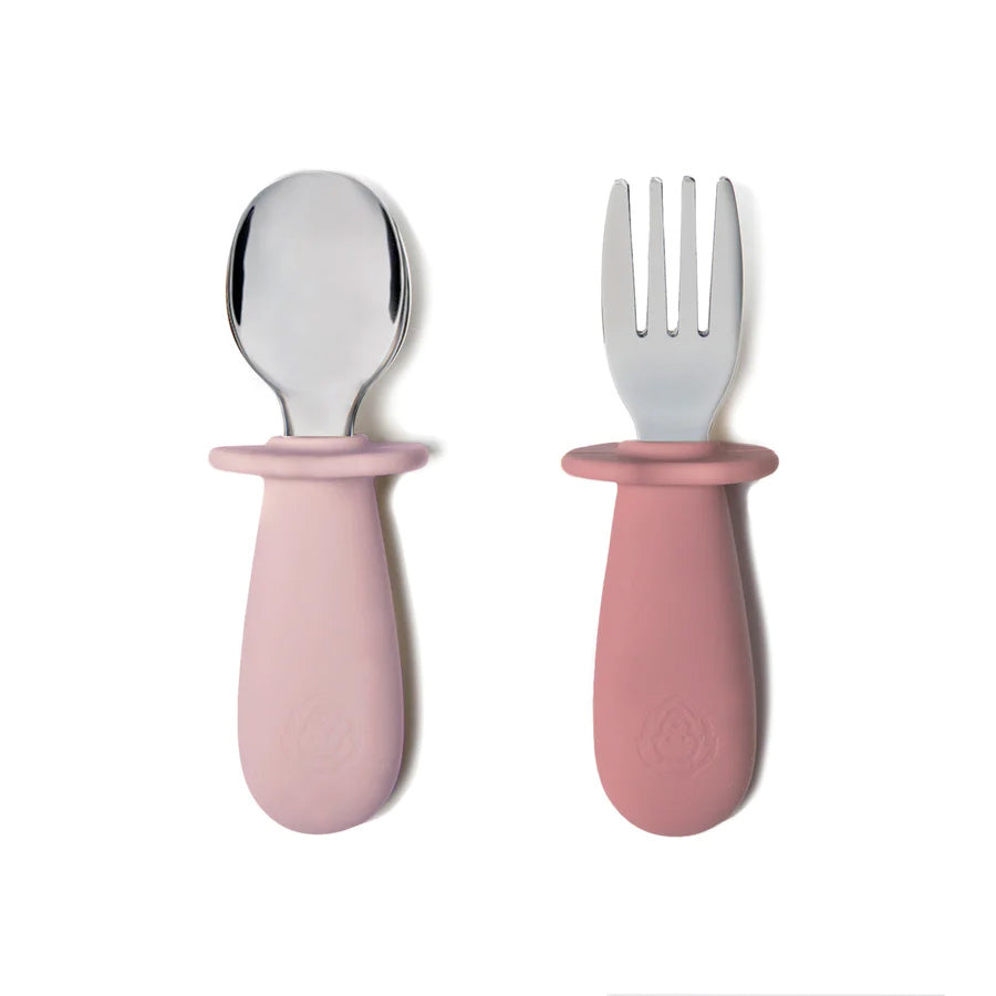 SOINA set de couverts cuillère et fourchette avec manche en silicone, vieux rose/rose pastel