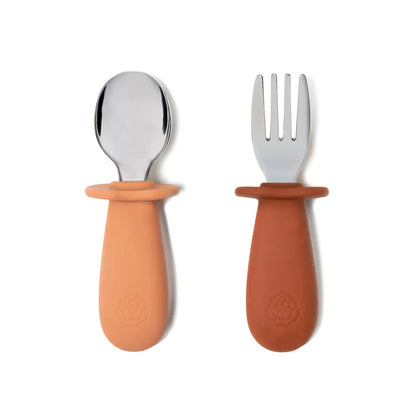 SOINA cutlery set spoon &amp; fork with silicone handle, camel/chestnut