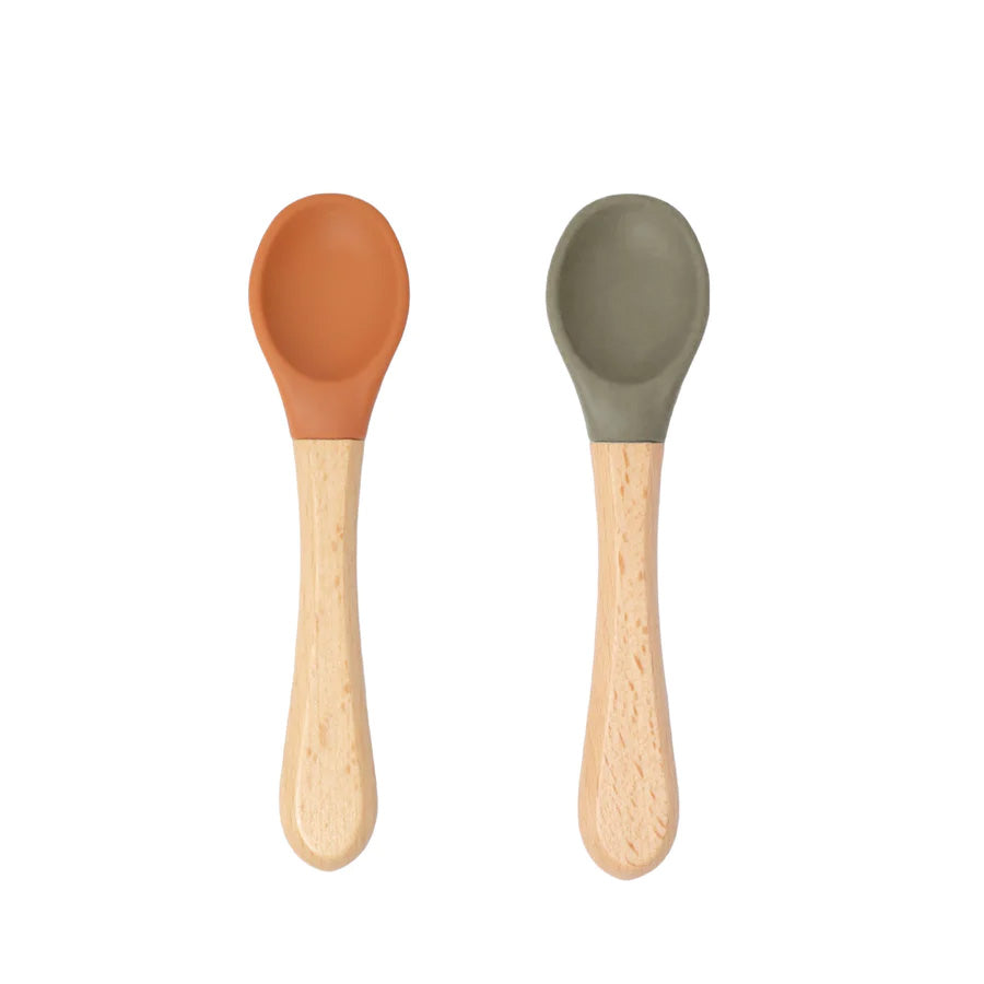 * SOINA silicone spoon set with bamboo handle, camel/sage