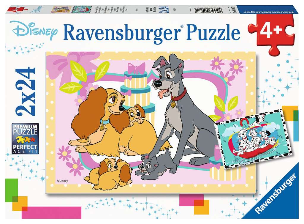 Ravensburger Kinderpuzzle - Disneys liebste Welpen, 2x24 Teile