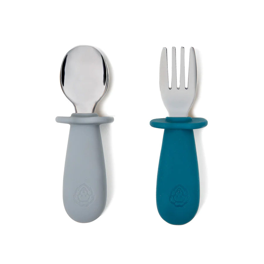 SOINA cutlery set spoon &amp; fork with silicone handle, midnight blue/pearl grey