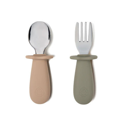 SOINA cutlery set spoon &amp; fork with silicone handle, taupe/sage