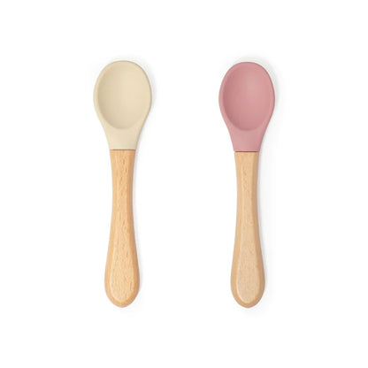 * Set de cuillères en silicone SOINA avec manche en bambou, vieux rose/ivoire