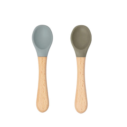 * SOINA silicone spoon set with bamboo handle, sage/pearl grey