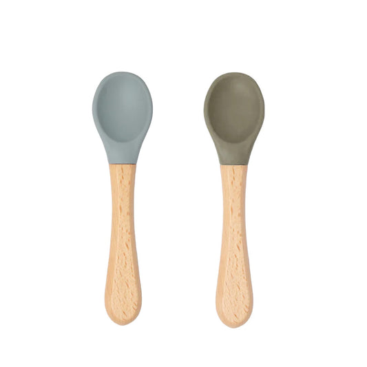 * SOINA silicone spoon set with bamboo handle, sage/pearl grey