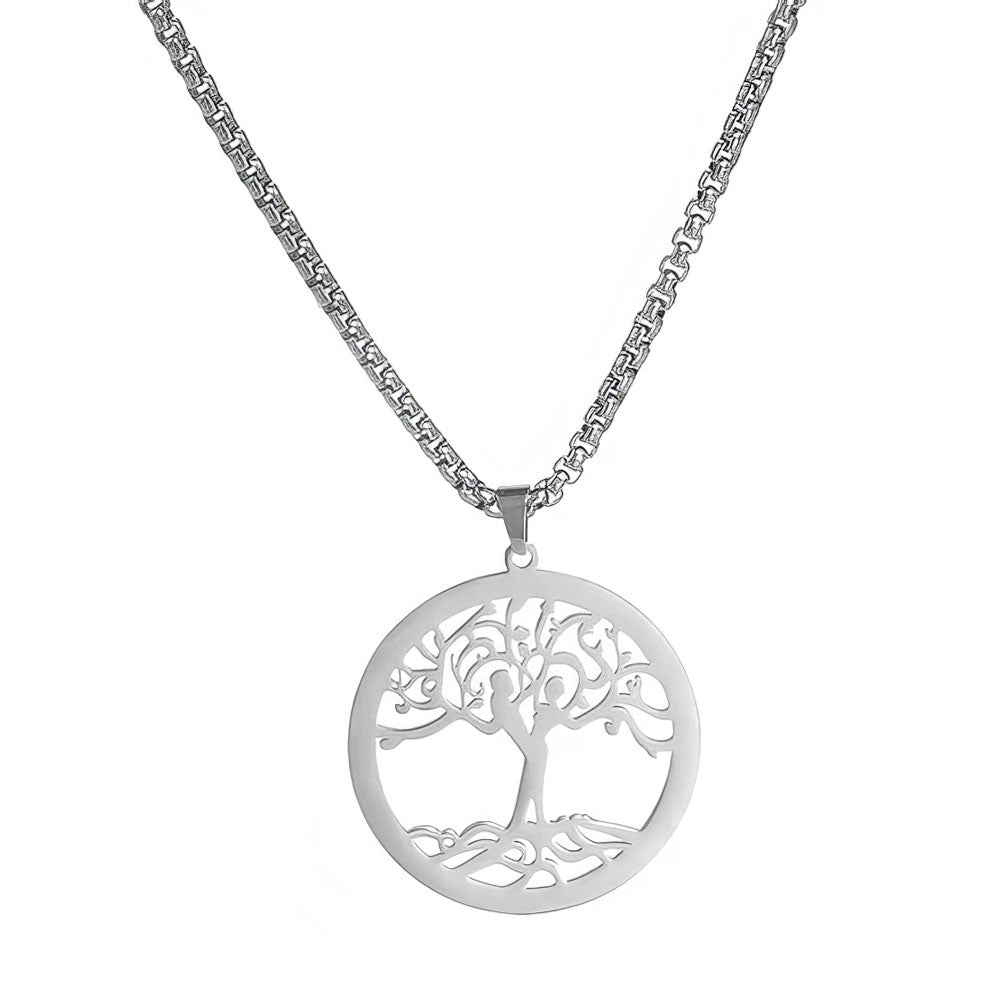 Collier arbre de vie 2 âmes pierre perle, acier inoxydable, argent, 60 cm