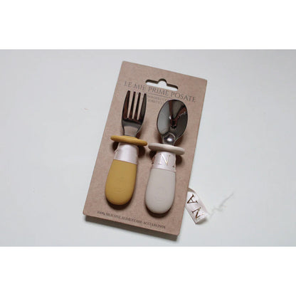 SOINA cutlery set spoon &amp; fork with silicone handle, ivory/ocre