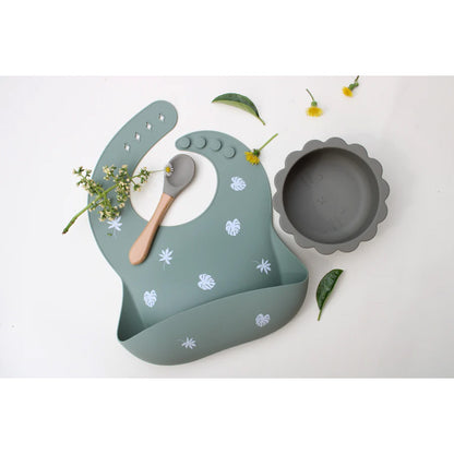 * SOINA silicone spoon set with bamboo handle, sage/pearl grey