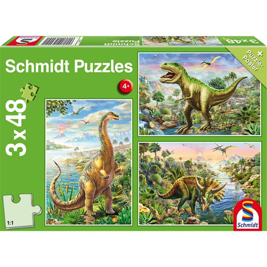 Schmidt Spiele Aventures avec les dinosaures, 3 x 48 pièces