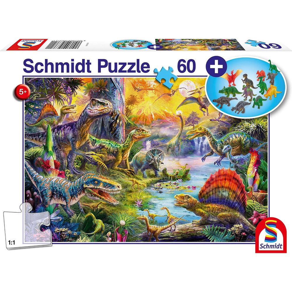 Puzzle Dinosaurier, 60 Teile (inkl. Dinosaurier-Figuren)