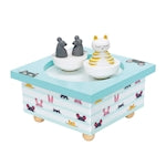 Trousselier music box with dancing cat and mouse, magnetic