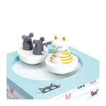 Trousselier music box with dancing cat and mouse, magnetic