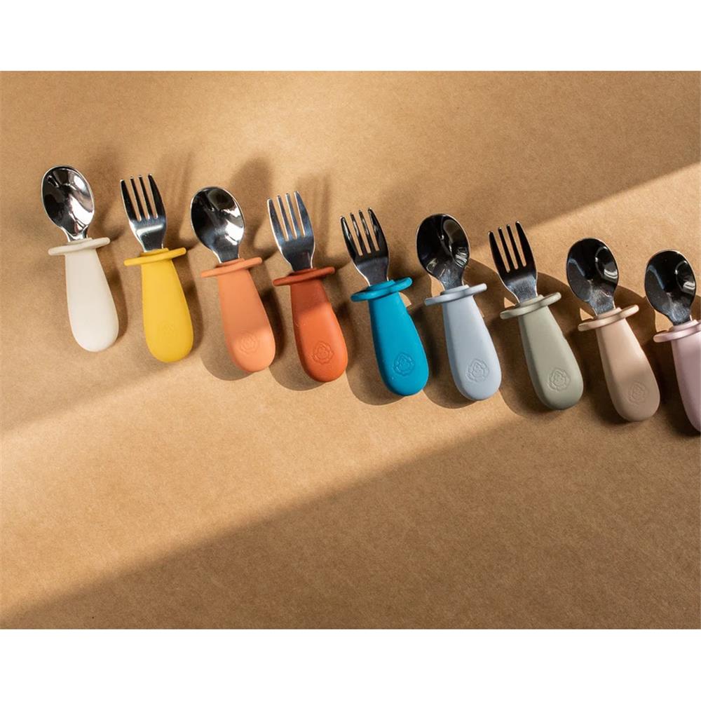 SOINA cutlery set spoon &amp; fork with silicone handle, ivory/ocre