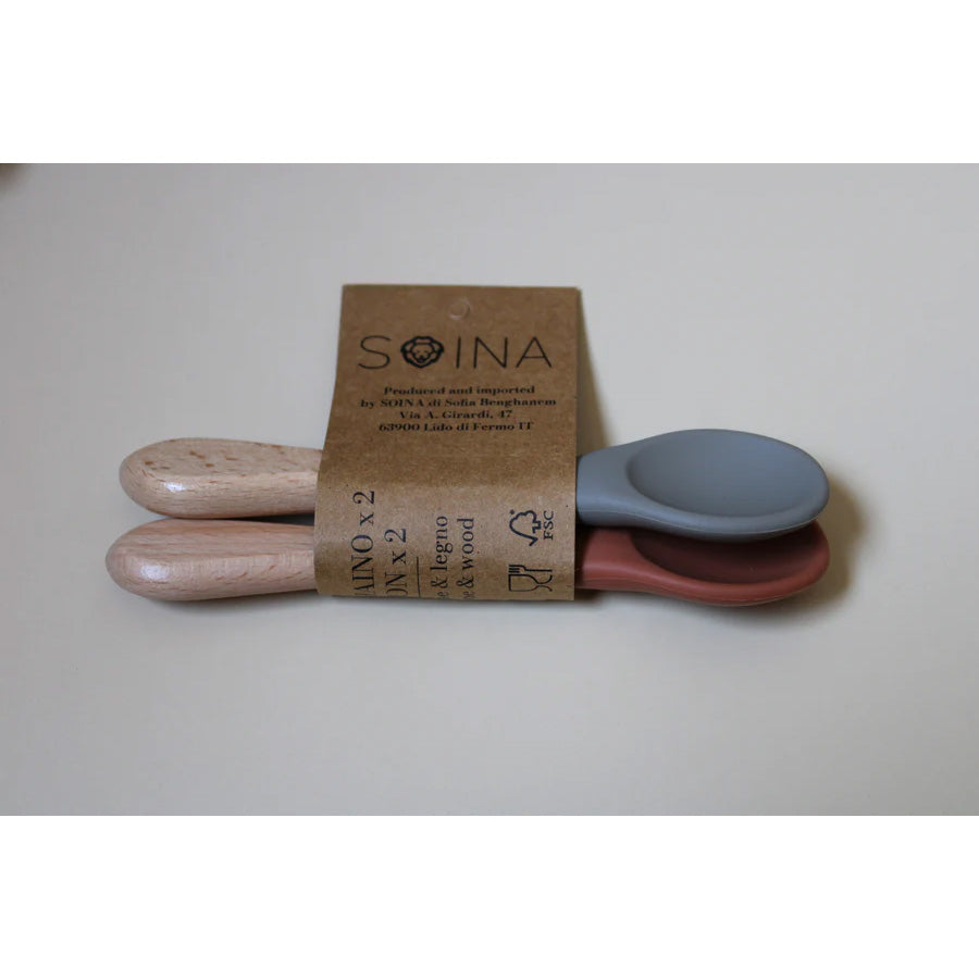 * SOINA silicone spoon set with bamboo handle, camel/sage