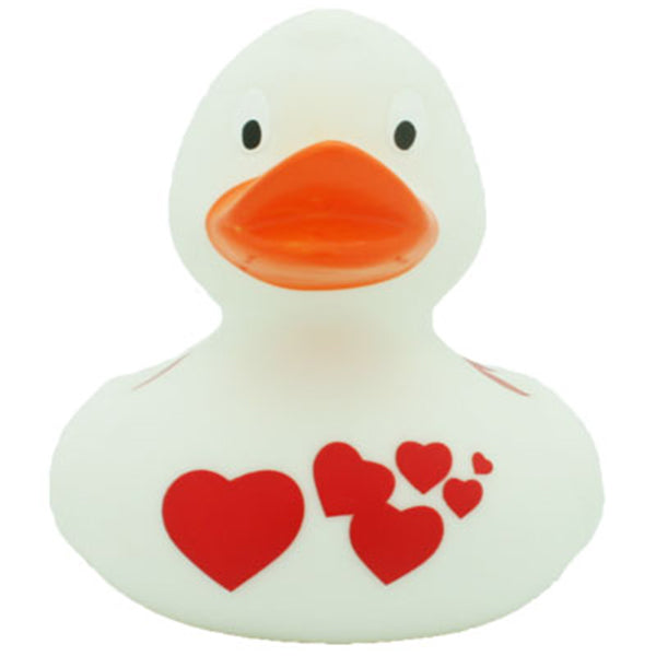 Rubber duck white with red hearts