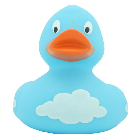 Canard en caoutchouc bleu avec nuages