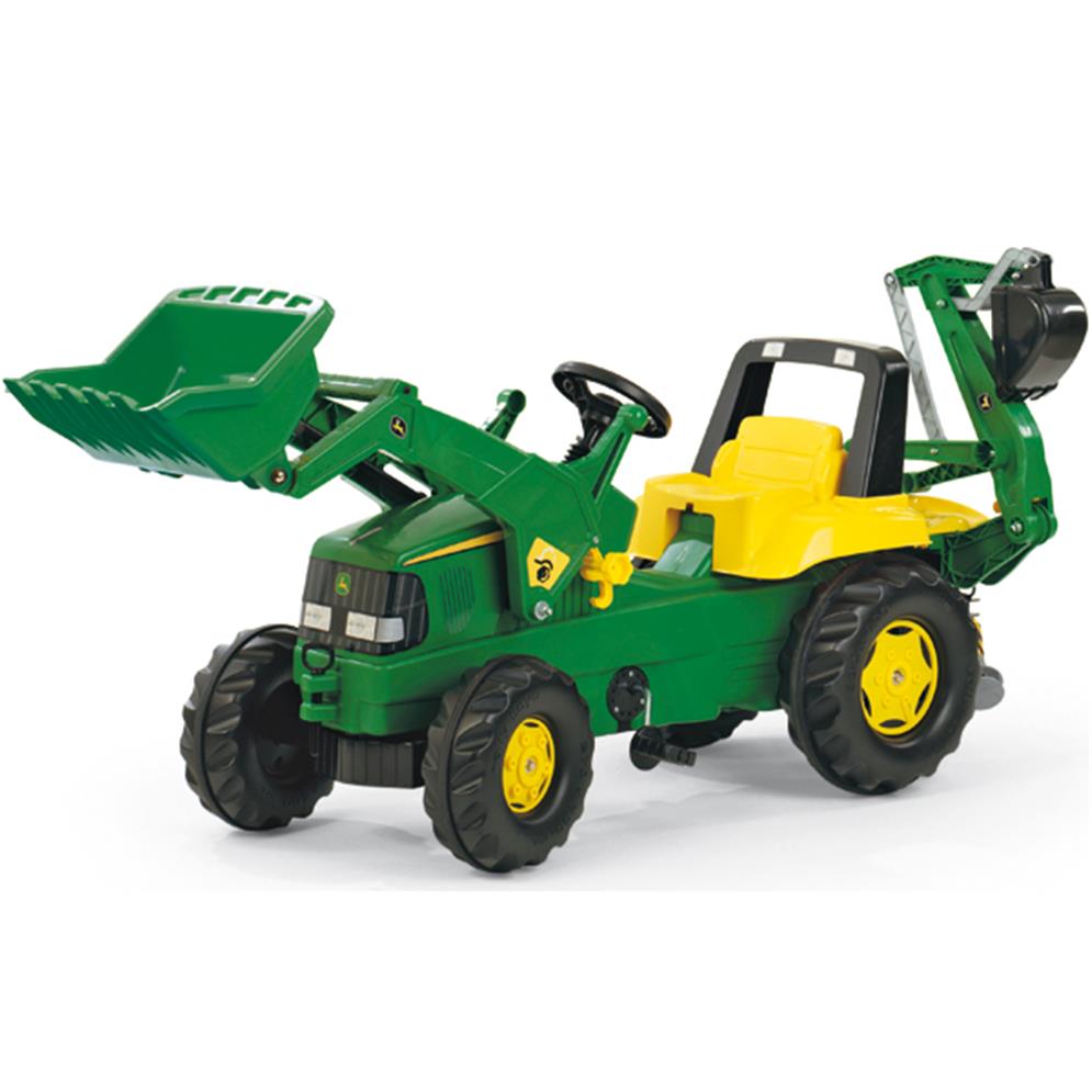 RollyToys Junior Trettraktor John Deere mit Frontlader & Heckbagger – Produktbild 7