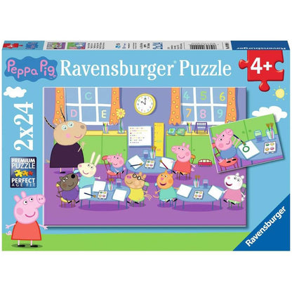 Ravensburger Kinderpuzzle - Peppa in der Schule, 2x24 Teile