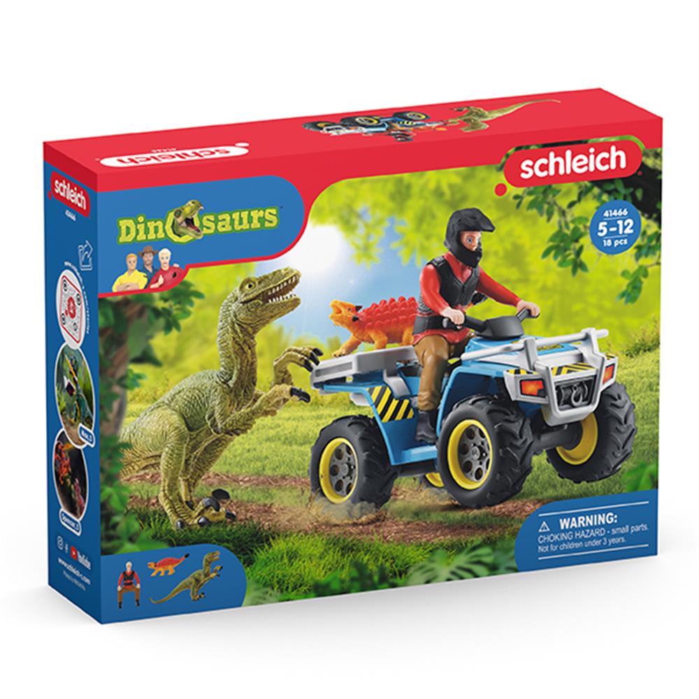 Schleich Flucht auf Quad vor Velociraptor