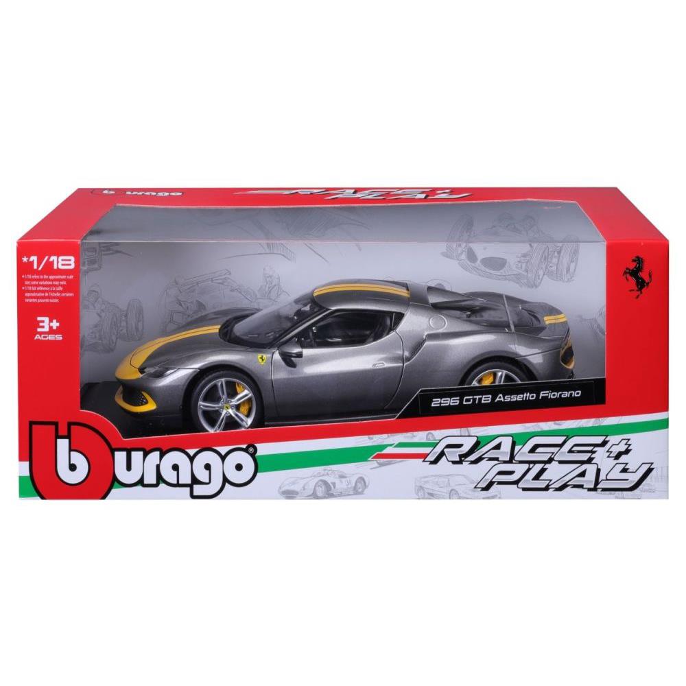 Bburago Ferrari Race & Play 296 GTB Assetto Fiorano, silber, 1:18