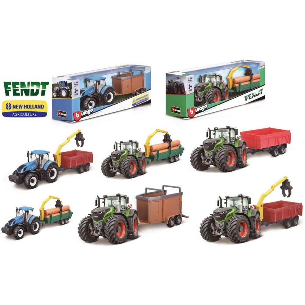 Bburago Farm Tractor with trailer Fendt and New Holland, assorted
