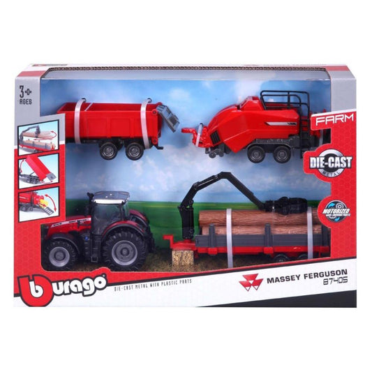 Coffret tracteur Bburago Massey Ferguson avec remorque