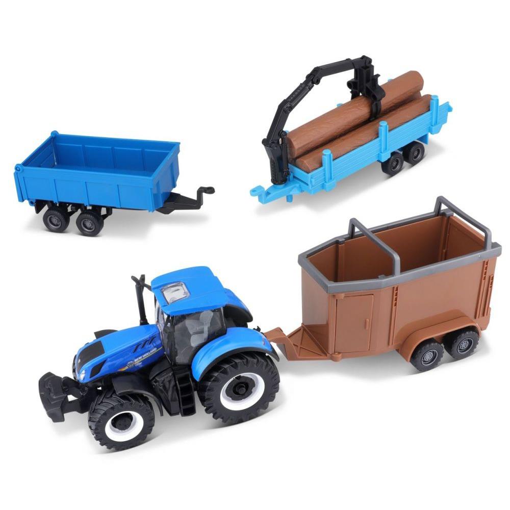 Bburago Tractor Set New Holland with 3 Trailers