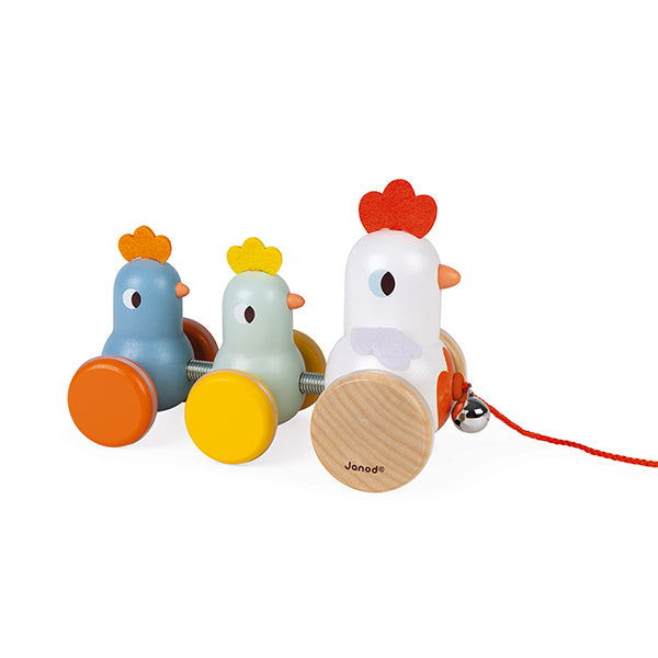 Janod pull-along chickens