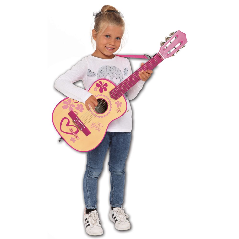 Bontempi guitar 6 strings made of wood, pink