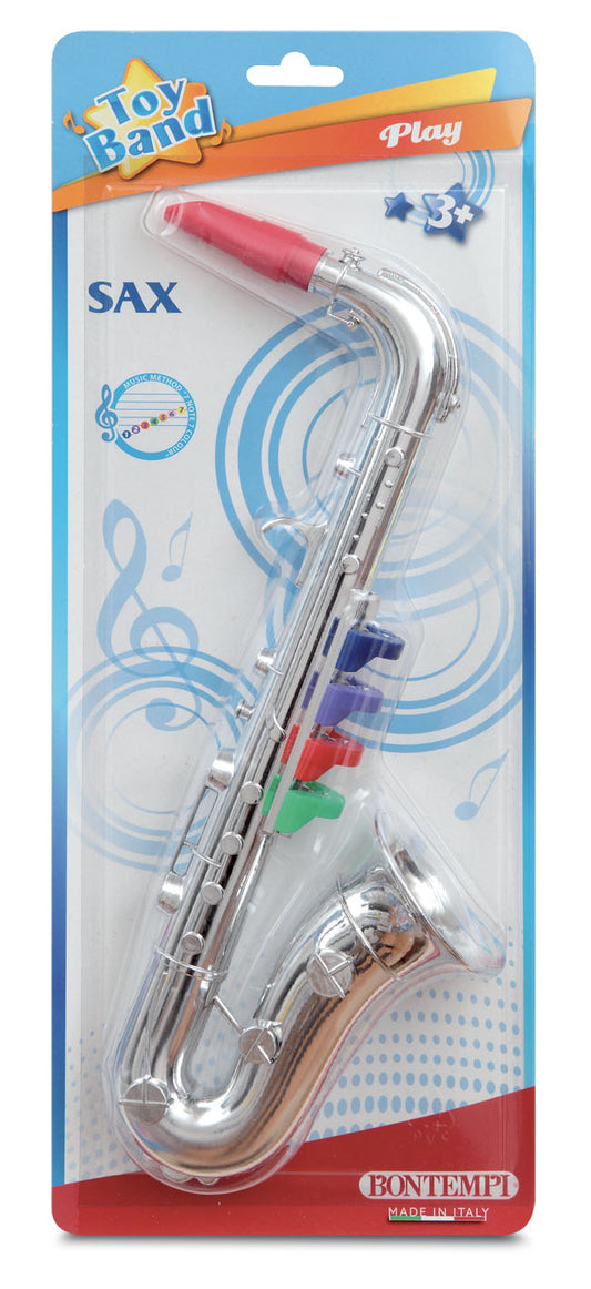 Saxophones Bontempi, blister 4 touches colorées, 36 cm