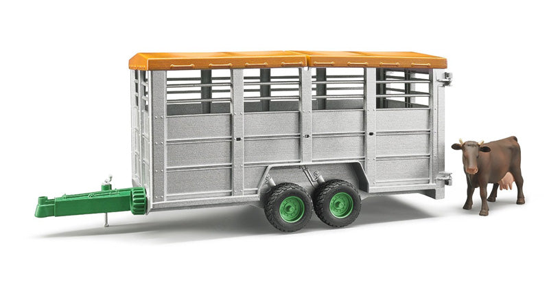 bruder cattle transport trailer with cow