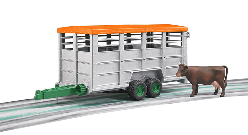 bruder cattle transport trailer with cow