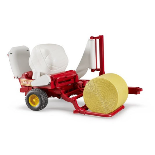 Bruder bale wrapper with round bales, red