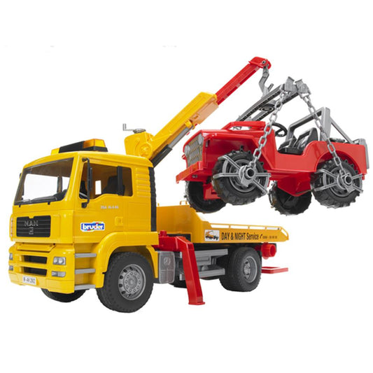 Bruder MAN TGA tow truck with off-road vehicle