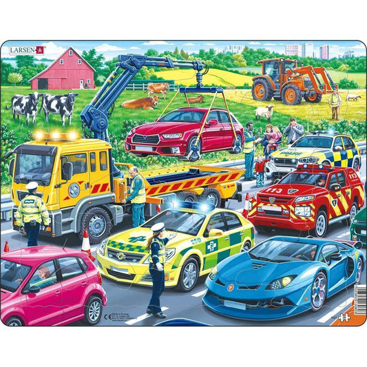 Larsen puzzle véhicules de sauvetage sur l'autoroute, 26 pièces