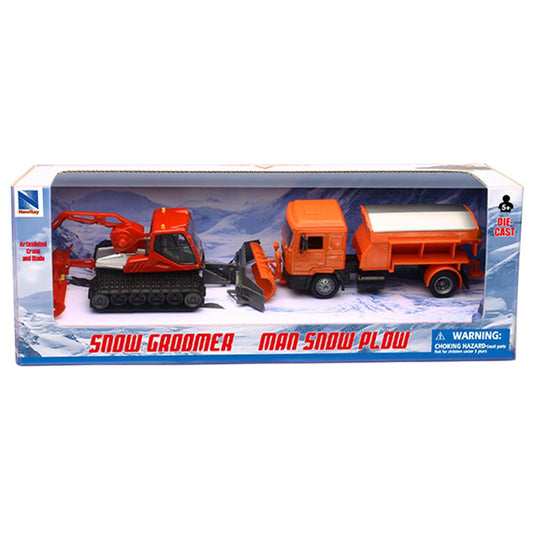 New Ray snow plow set, 2-piece snow groomer &amp; truck