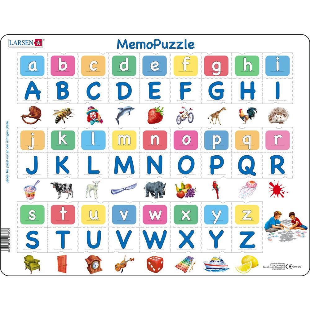 Larsen Puzzle MemoPuzzle The Alphabet with 26 upper and lower case letters (26 letters), 52 pieces