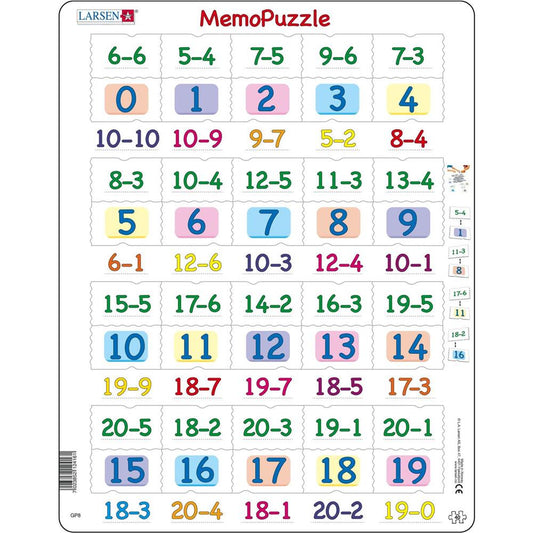 Larsen MemoPuzzle Subtraction with numbers from 0 - 20, 40 pieces
