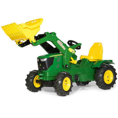 Tracteur à pédales RollyToys Farmtrac John Deere 6210 R avec chargeur frontal et pneus pneumatiques