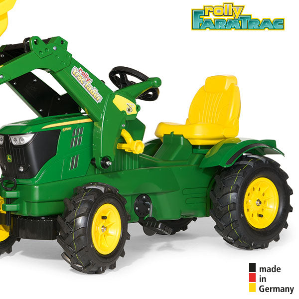 Tracteur à pédales RollyToys Farmtrac John Deere 6210 R avec chargeur frontal et pneus pneumatiques