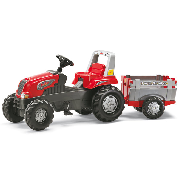 RollyToys Junior tracteur à pédales RT avec remorque agricole