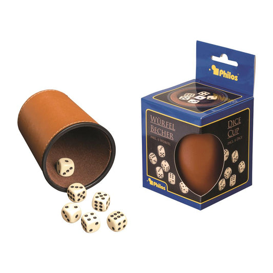 Philos dice cup including 6 dice - imitation leather - brown
