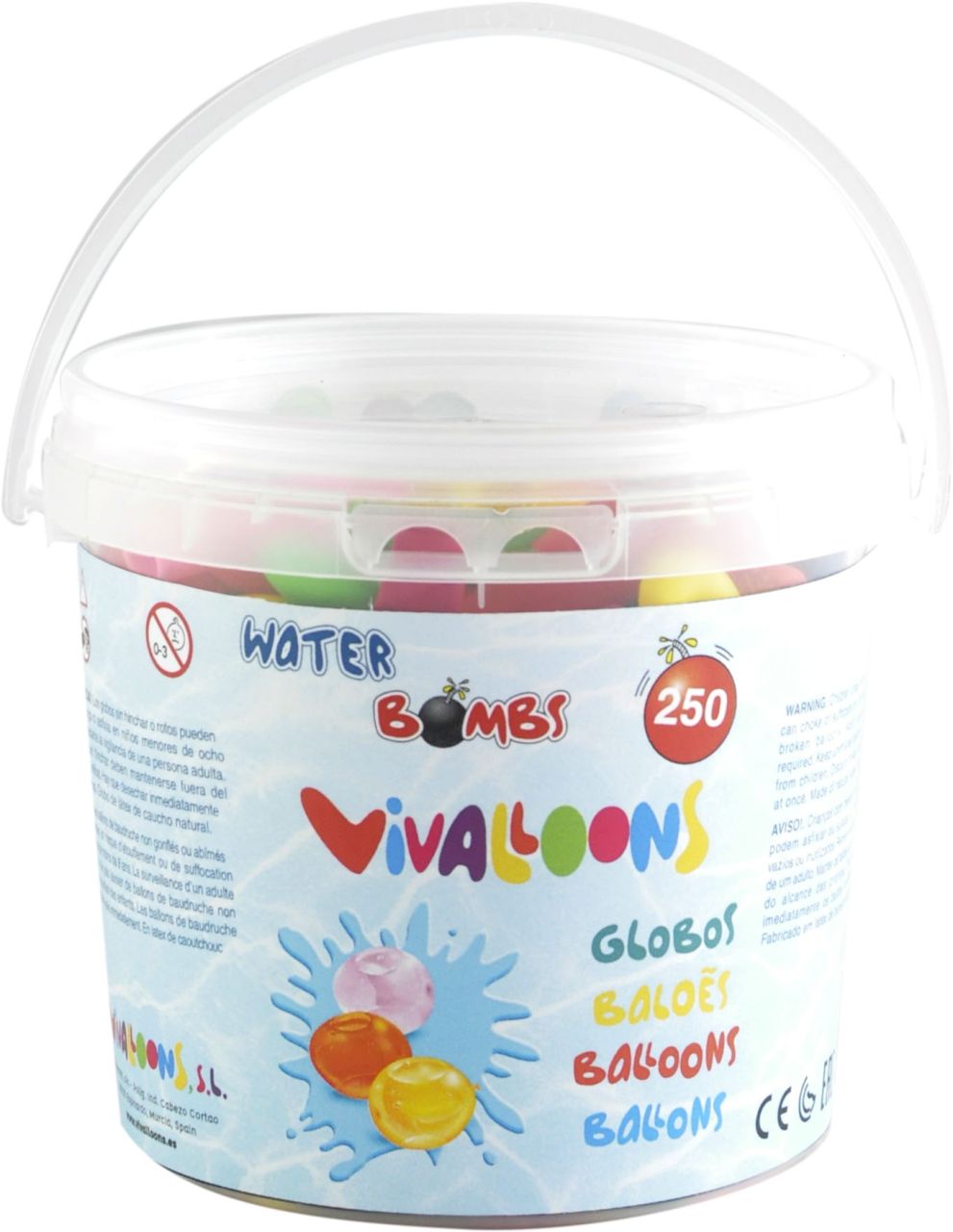 Vivalloons water balloons 250 pieces in bucket, ass.