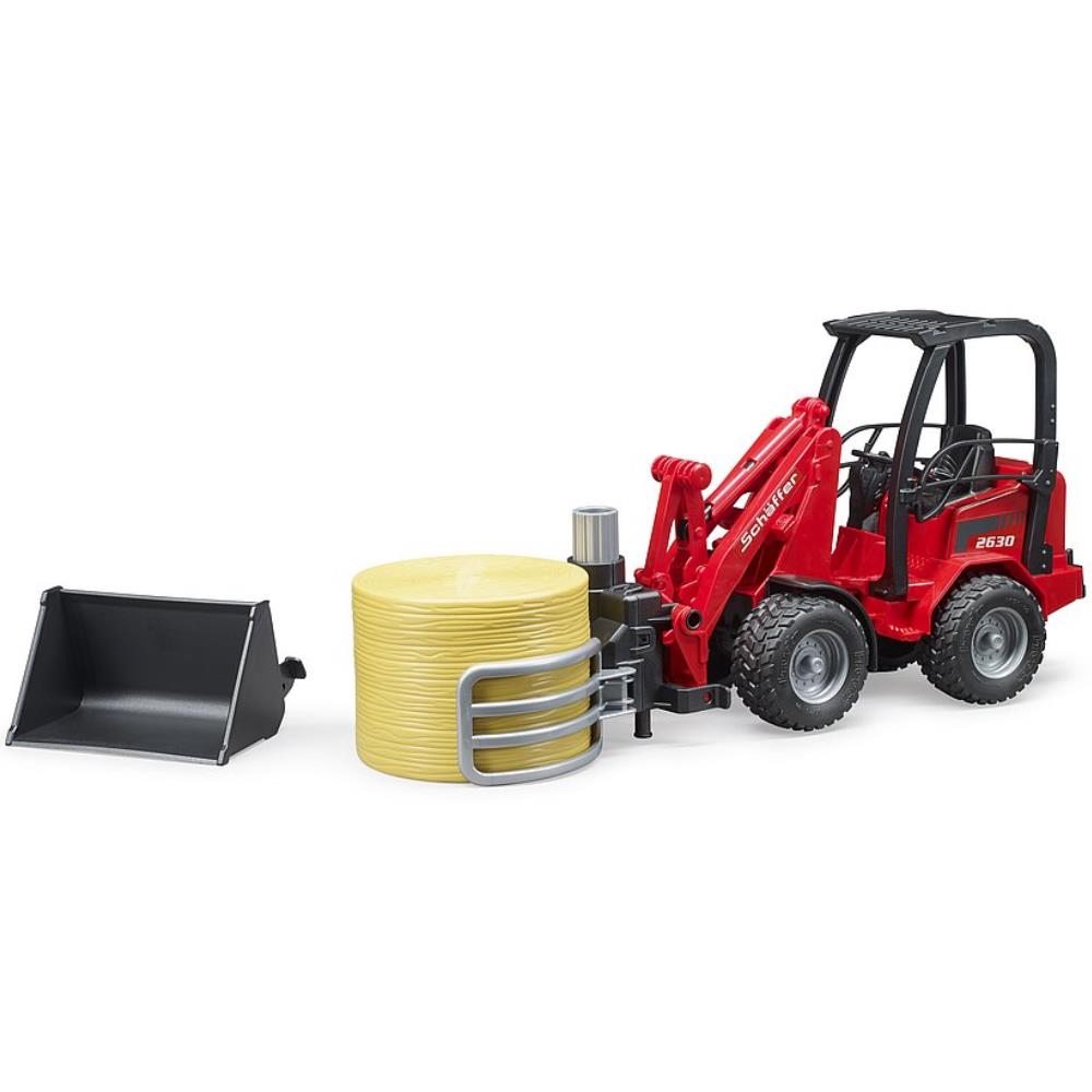 Bruder Schäffer Hoflader 2630 mit Ballengreifzange & Rundballe