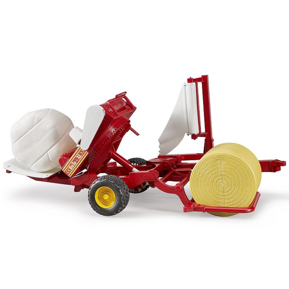 Bruder bale wrapper with round bales, red