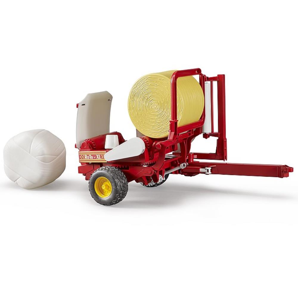 Bruder bale wrapper with round bales, red