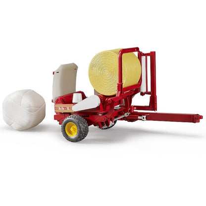 Bruder bale wrapper with round bales, red