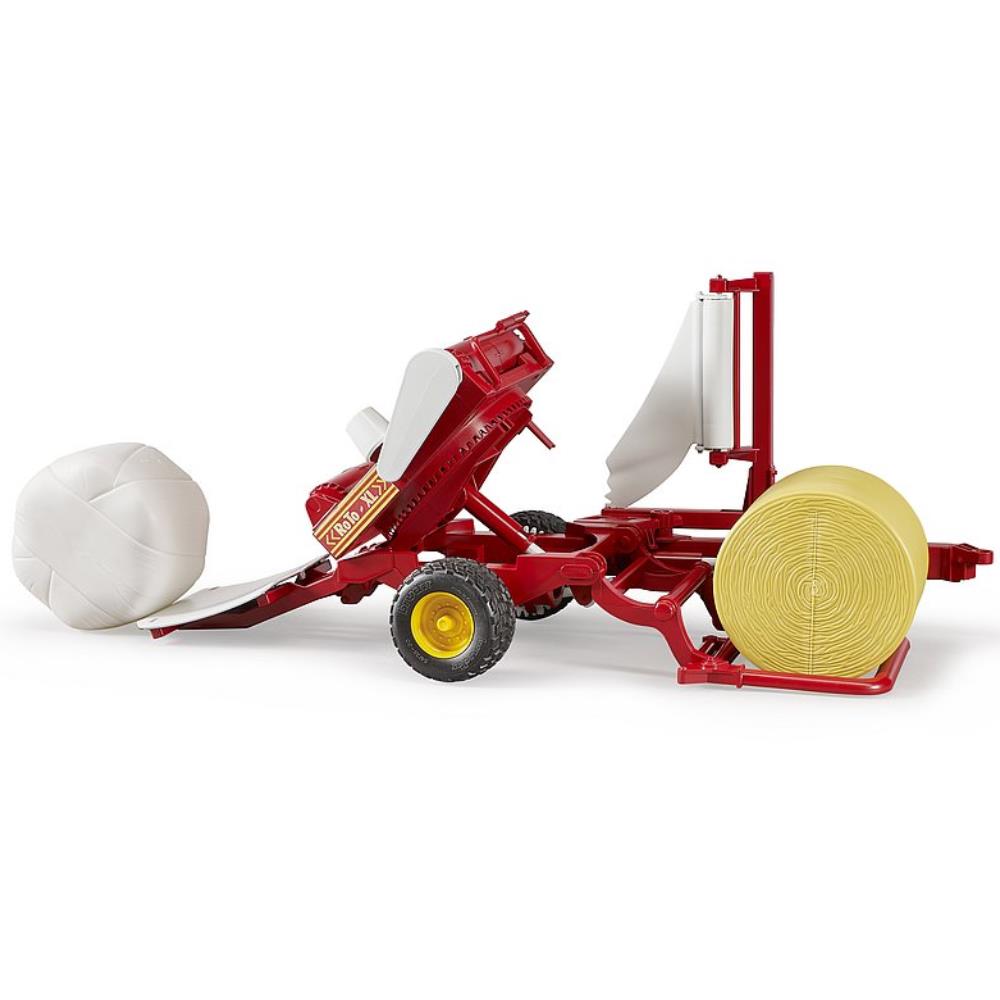 Bruder bale wrapper with round bales, red